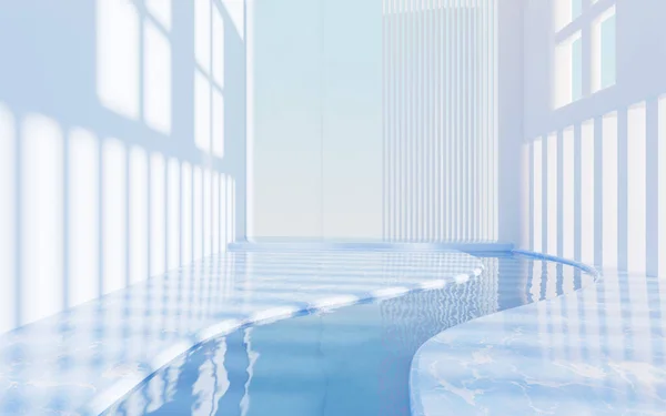 White Empty Room Swimming Pool Rendering Computer Digital Drawing — Stock Photo, Image