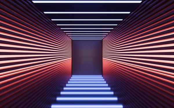 Neon Lights Tunnel Rendering Computer Digital Drawing — Zdjęcie stockowe
