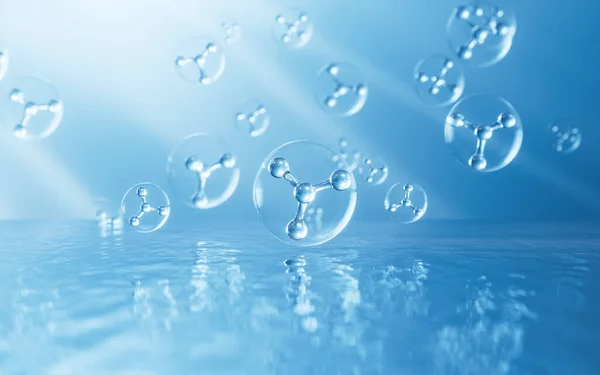 Sudaki moleküller, 3 boyutlu görüntüleme. Bilgisayar dijital çizimi.