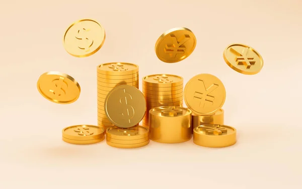 Gold Coins Yellow Background Rendering Computer Digital Drawing — Fotografia de Stock