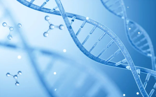 Science Biotechnology DNA chromosome and molecules, 3d rendering. Computer digital drawing.