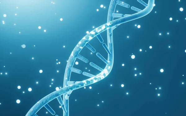 Mutasyona uğramış DNA ve moleküller, bilimsel biyoteknoloji, 3D görüntüleme. Bilgisayar dijital çizimi.