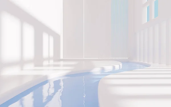 White empty room with swimming pool, 3d rendering. Computer digital drawing.