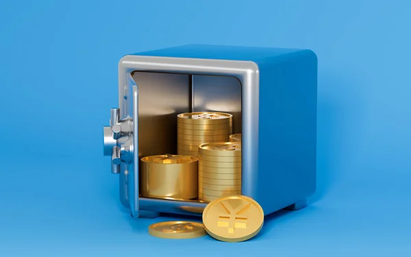 Gold Coins Safe Box Rendering Computer Digital Drawing — Foto de Stock