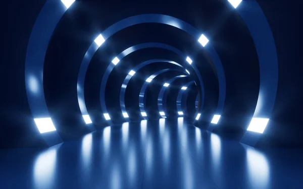 Neon Lights Tunnels Turning Rendering Computer Digital Drawing — Zdjęcie stockowe