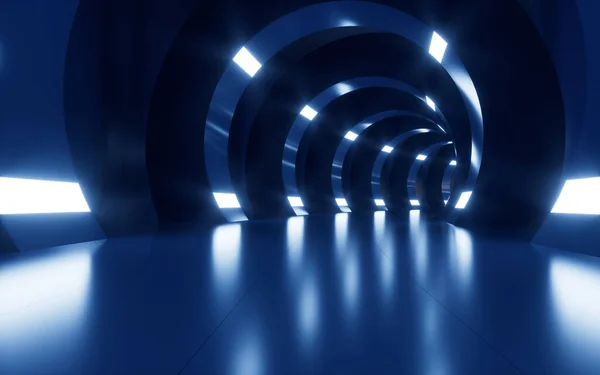 Neon Lights Tunnels Turning Rendering Computer Digital Drawing — Zdjęcie stockowe