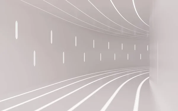White turning tunnel with light and shadow, 3d rendering. Computer digital drawing.