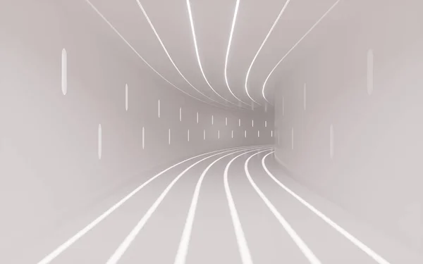 White turning tunnel with light and shadow, 3d rendering. Computer digital drawing.