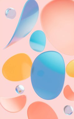 Soyut yuvarlak cam kıvrımları turuncu arka planda kesişiyor, üç boyutlu. Bilgisayar dijital çizimi.