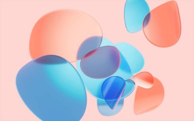 Soyut yuvarlak cam kıvrımları turuncu arka planda kesişiyor, üç boyutlu. Bilgisayar dijital çizimi.