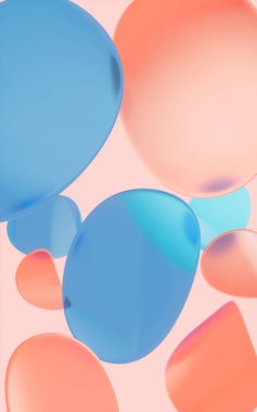 Soyut yuvarlak cam kıvrımları turuncu arka planda kesişiyor, üç boyutlu. Bilgisayar dijital çizimi.