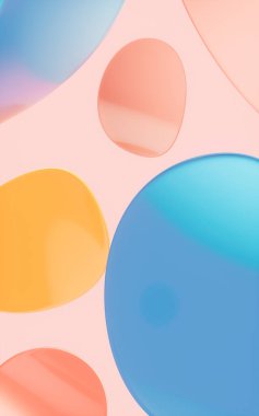 Soyut yuvarlak cam kıvrımları turuncu arka planda kesişiyor, üç boyutlu. Bilgisayar dijital çizimi.