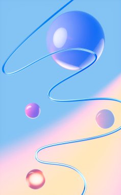 Soyut çizgiler ve küreler eğimli arkaplan, 3D görüntüleme. Bilgisayar dijital çizimi.