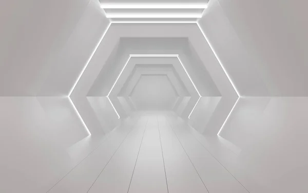 White Neon Tunnel Rendering Computer Digital Drawing — 图库照片