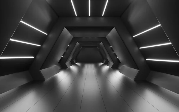 Gray Neon Tunnel Rendering Computer Digital Drawing — Stock Photo, Image