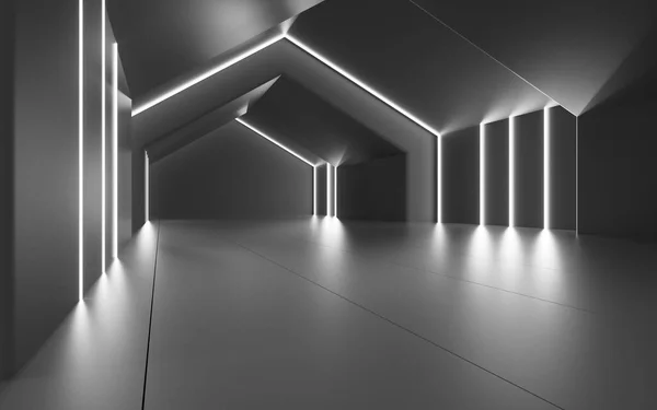 Gray Neon Tunnel Turn Corner Rendering Computer Digital Drawing — Stockfoto