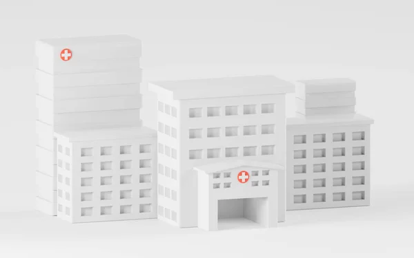 White hospital building, 3d rendering. Computer digital drawing.