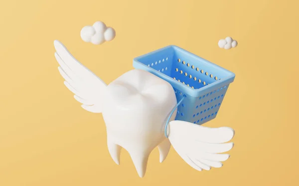 Tooth Wings Carrying Empty Basket Rendering Computer Digital Drawing — Stockfoto