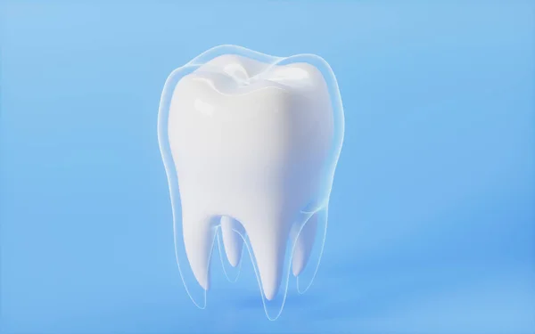 Glowing Protective Cover Out Tooth Blue Background Rendering Computer Digital — 스톡 사진