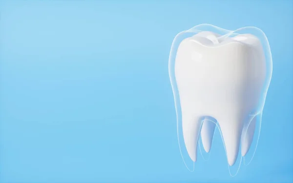 Glowing Protective Cover Out Tooth Blue Background Rendering Computer Digital — 스톡 사진