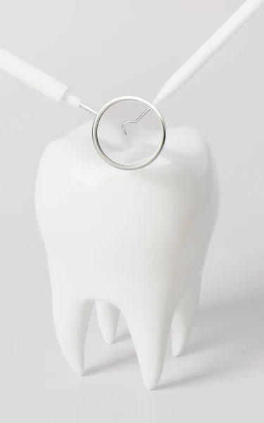 Dental Mirror Tool Cleaning Tooth White Background Rendering Computer Digital — 스톡 사진