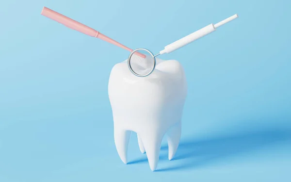 Pink Toothbrush Brushing Tooth Blue Background Rendering Computer Digital Drawing — 스톡 사진
