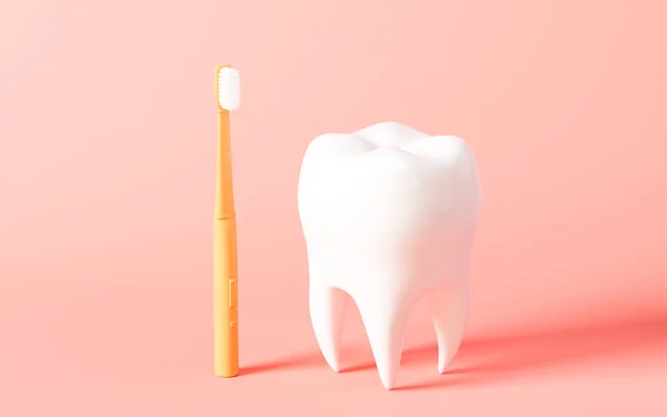 Orange Toothbrush Tooth Pink Background Rendering Computer Digital Drawing — 스톡 사진