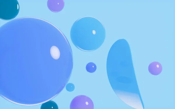 Abstract Spheres Glass Curves Blue Background Rendering Computer Digital Drawing — Foto de Stock