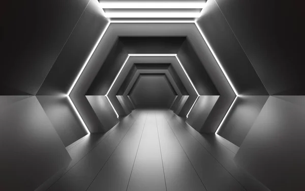 Gray Neon Tunnel Rendering Computer Digital Drawing —  Fotos de Stock