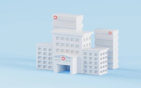 White hospital building, 3d rendering. Computer digital drawing.