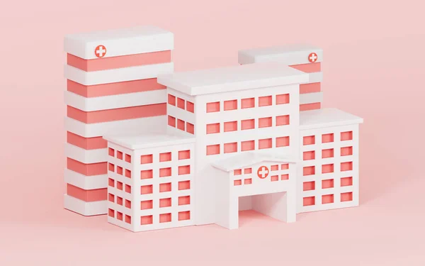 Pink Hospital Building Models Rendering Computer Digital Drawing — Stockfoto