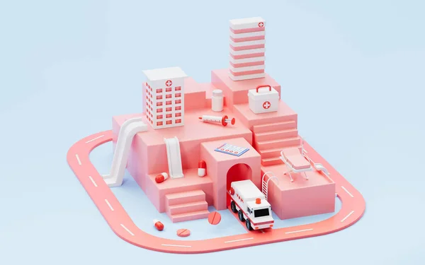 Рожева Модель Будівлі Лікарні Медичні Апарати Інструменти Рендеринг Комп Ютерне — стокове фото