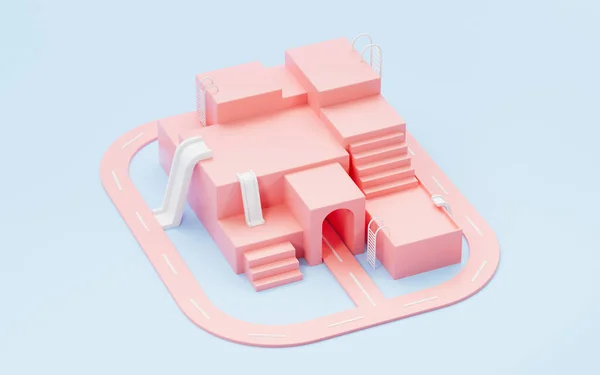 Рожевий Порожній Етап Синьому Фоні Рендеринг Комп Ютерне Цифрове Креслення — стокове фото