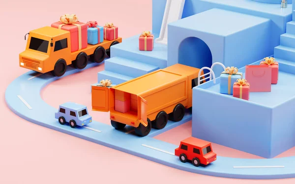 Truck Full Gifts Shopping Online Logistics Transportation Concept Rendering Computer — Foto Stock