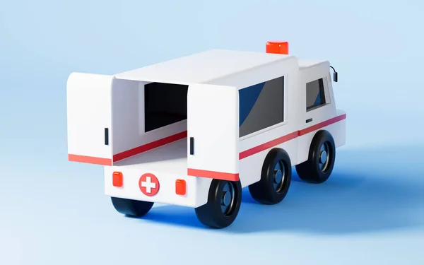Ambulance Opened Trunk Blue Background Rendering Computer Digital Drawing — Foto Stock
