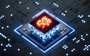 5G technology with glowing electronic chips, 3d rendering. Computer digital drawing.