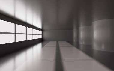 Gray empty architecture with curves , 3d rendering. Computer digital drawing.