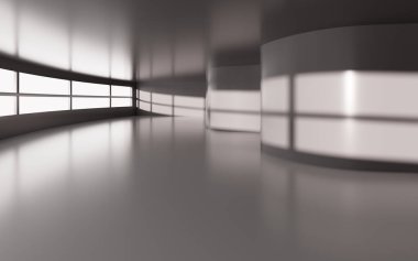 Gray empty architecture with curves , 3d rendering. Computer digital drawing.