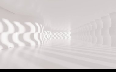 White empty room with curved shadows, 3d rendering. Computer digital drawing.