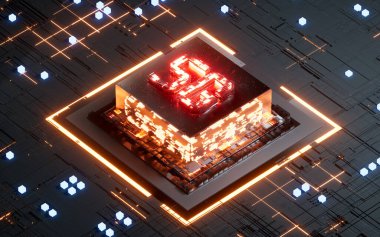 5G technology with glowing electronic chips, 3d rendering. Computer digital drawing.