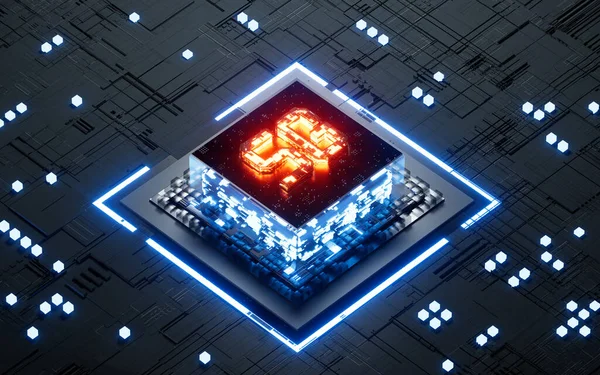 Technology Glowing Electronic Chips Rendering Computer Digital Drawing — Fotografia de Stock