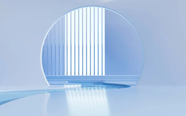 Geometric construction with blue water background, 3d rendering. Computer digital drawing.