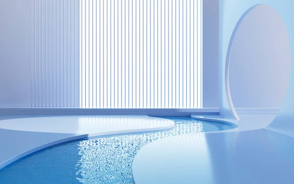 Geometric construction with blue water background, 3d rendering. Computer digital drawing.