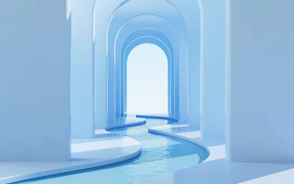 Arch Architecture Water Background Arch Tunnel Geometric Construction Rendering Computer — Stok fotoğraf