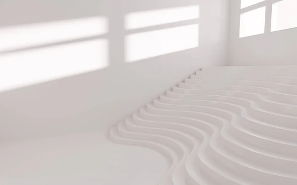 White Abstract Empty Architecture Curves Stairs Rendering Computer Digital Drawing — Stock Photo, Image