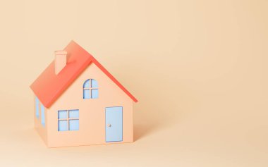 A house with yellow background, real estate concept, 3d rendering. Computer digital drawing.