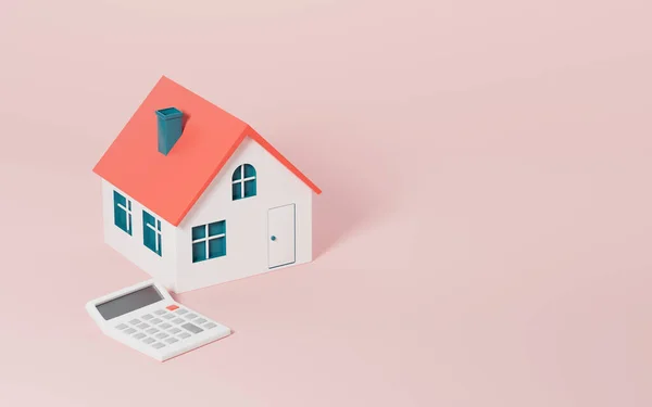 A house and a calculator, calculate the price of a house, 3d rendering. Computer digital drawing.