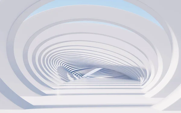 White curved tunnel, abstract curved architecture, 3d rendering. Computer digital drawing.