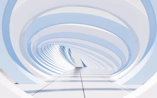Striated curved tunnel, abstract curved architecture, 3d rendering. Computer digital drawing