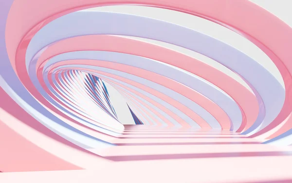 Striated curved tunnel, abstract curved architecture, 3d rendering. Computer digital drawing